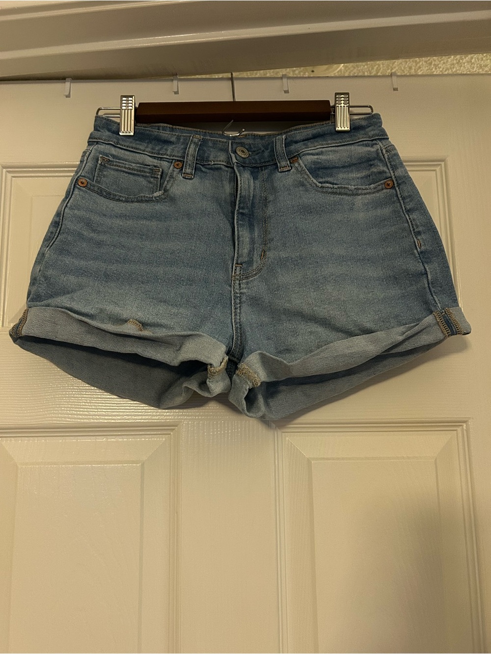 American Eagle Outfitters Light Blue Rolled-Hem Denim Shorts